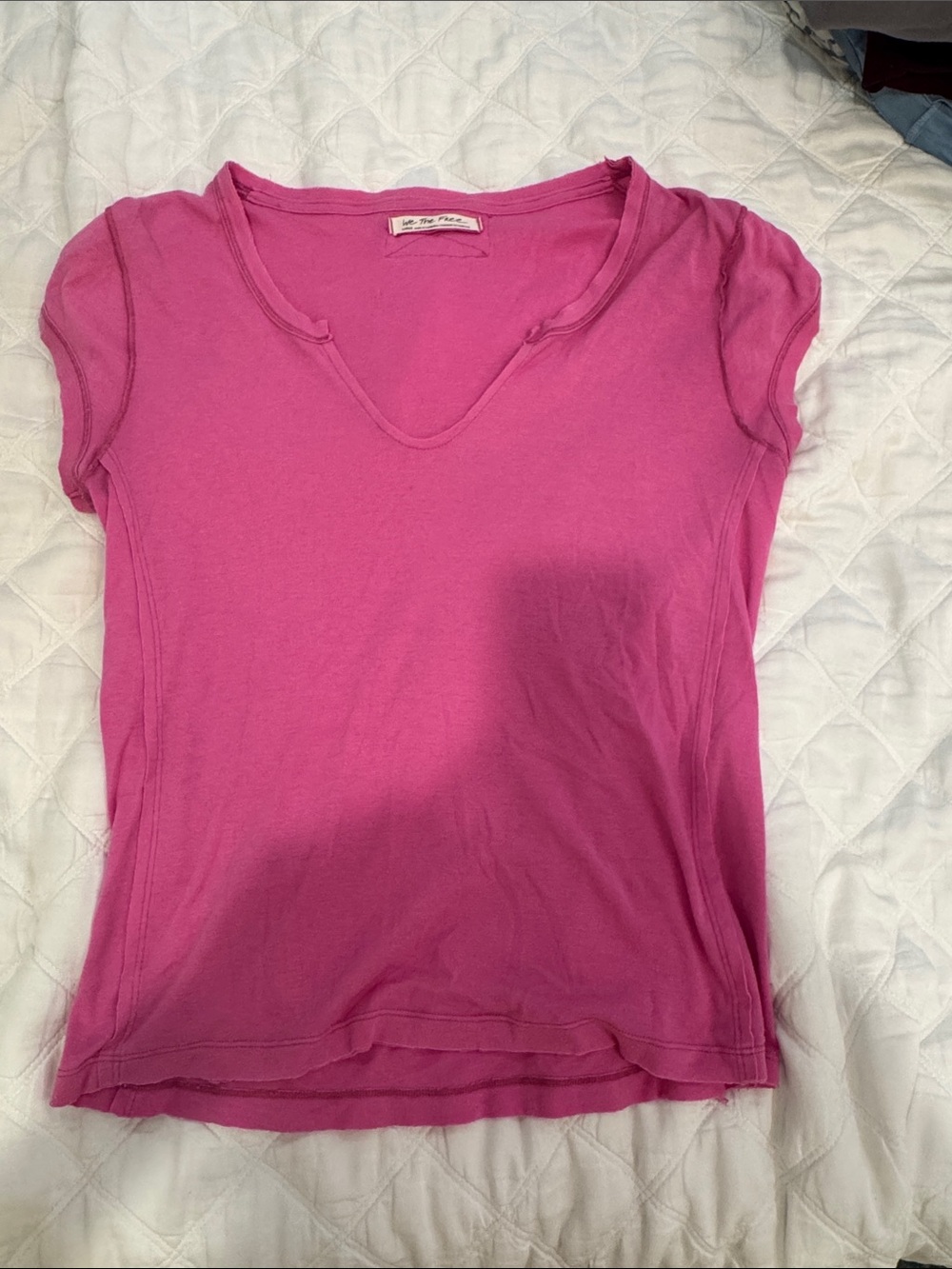 Free People Fuchsia V-Neck Short Sleeve Tee